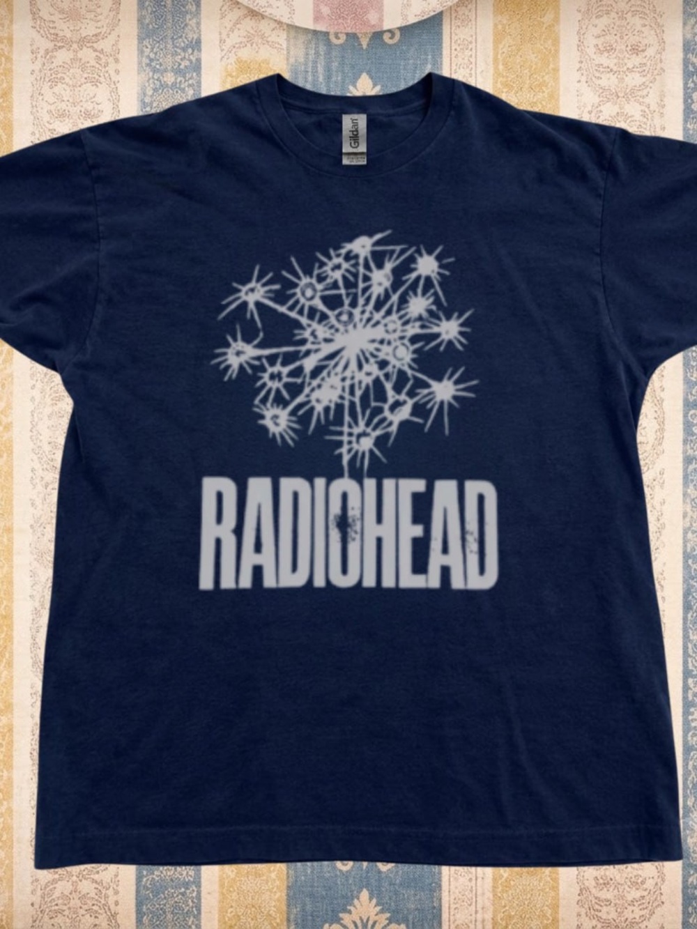 Gildan Navy Blue Radiohead Band Tee with Light Gray Graphic